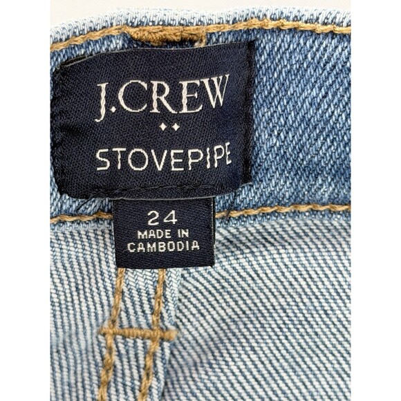 J Crew Stovepipe Jeans Womens 24 High Rise Straight Raw Hem Light Wash Stretch - Picture 5 of 8